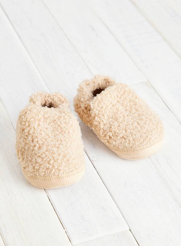 Cream Unisex Borg Slippers 3-6 months