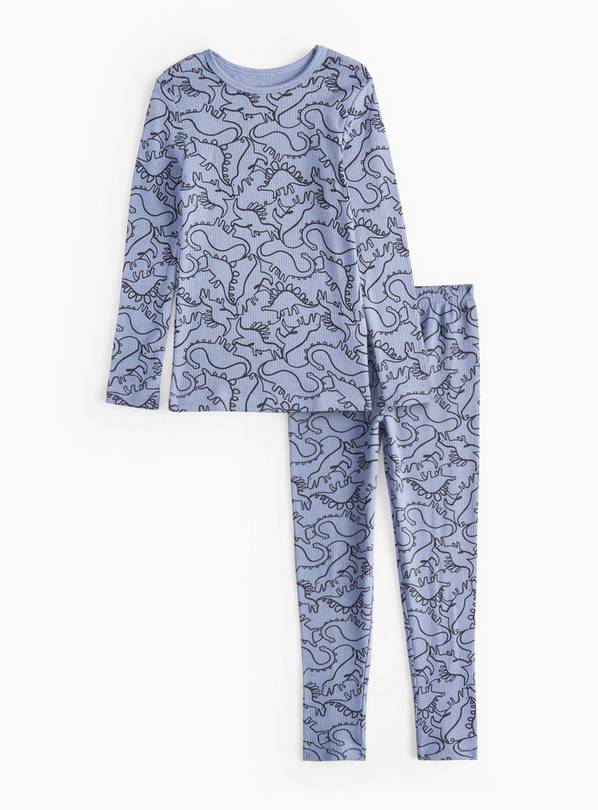 Blue Dinosaur Printed Thermal Top & Bottoms Set 6-7 years