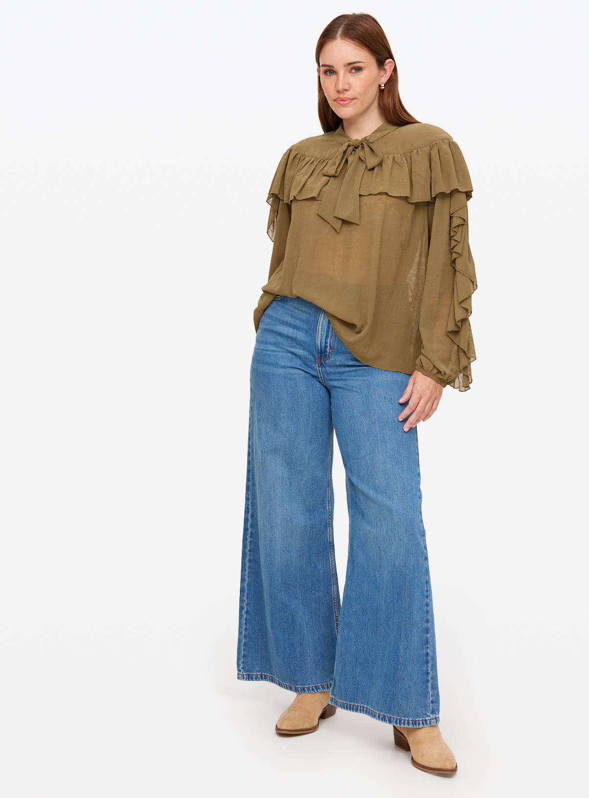 Green Tie Neck Frill Blouse 20 - Image 2