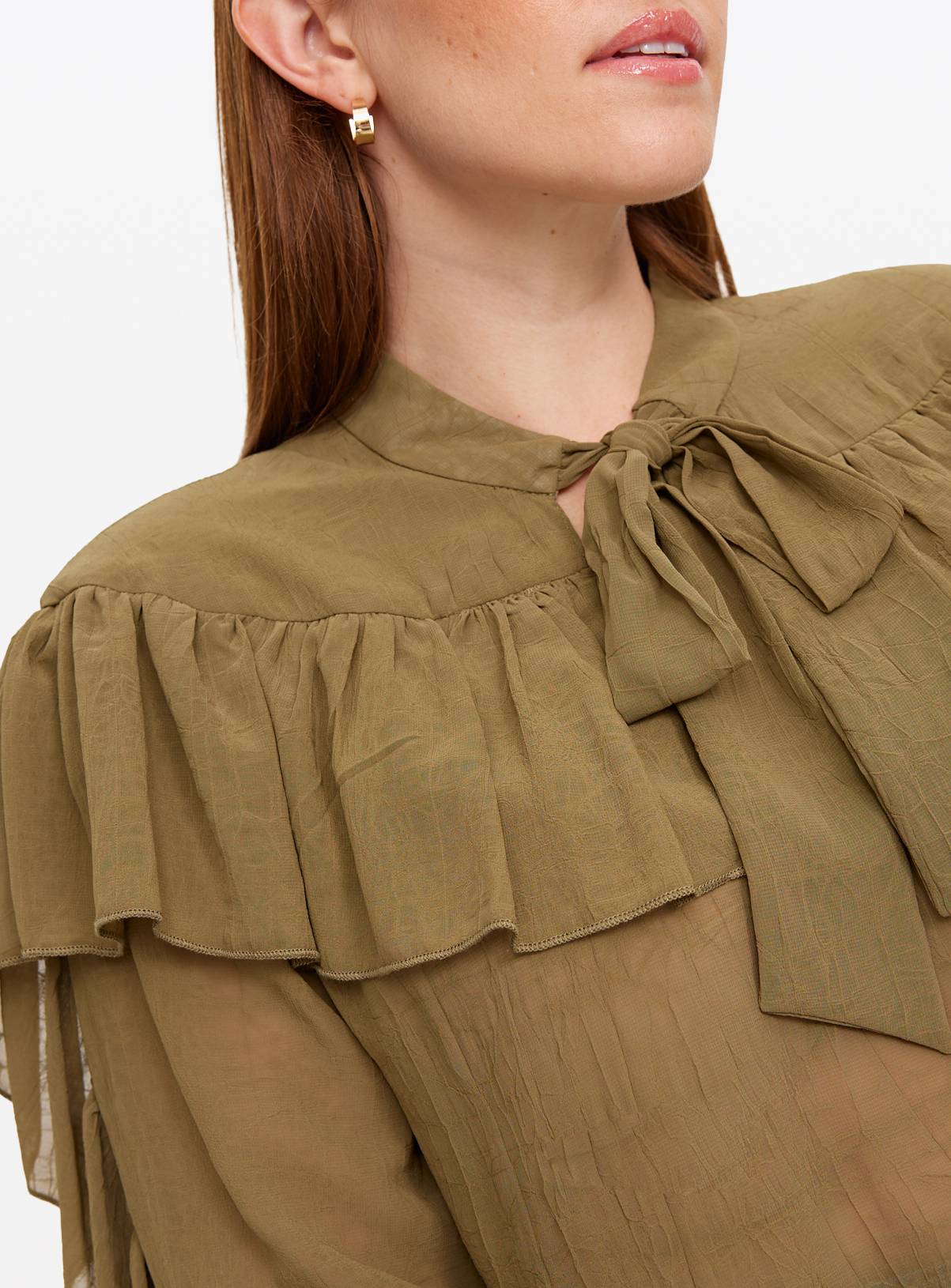 Green Tie Neck Frill Blouse 20 - Image 3