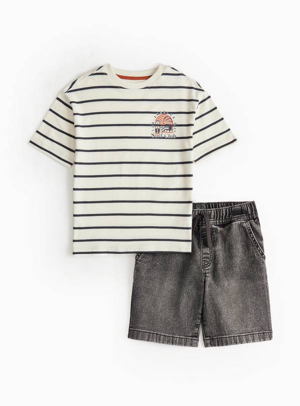 Striped T-Shirt & Denim Shorts Set 5 years