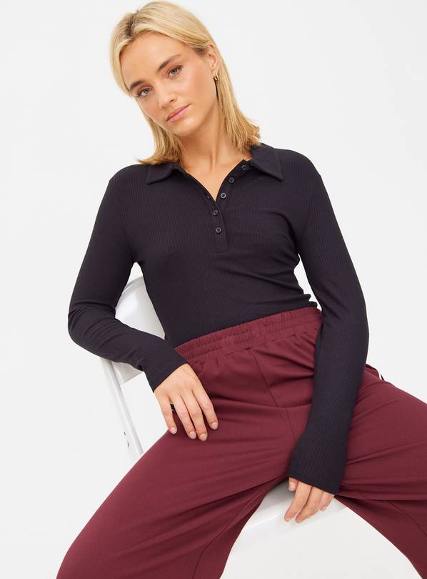 Black Ribbed Polo Top 22