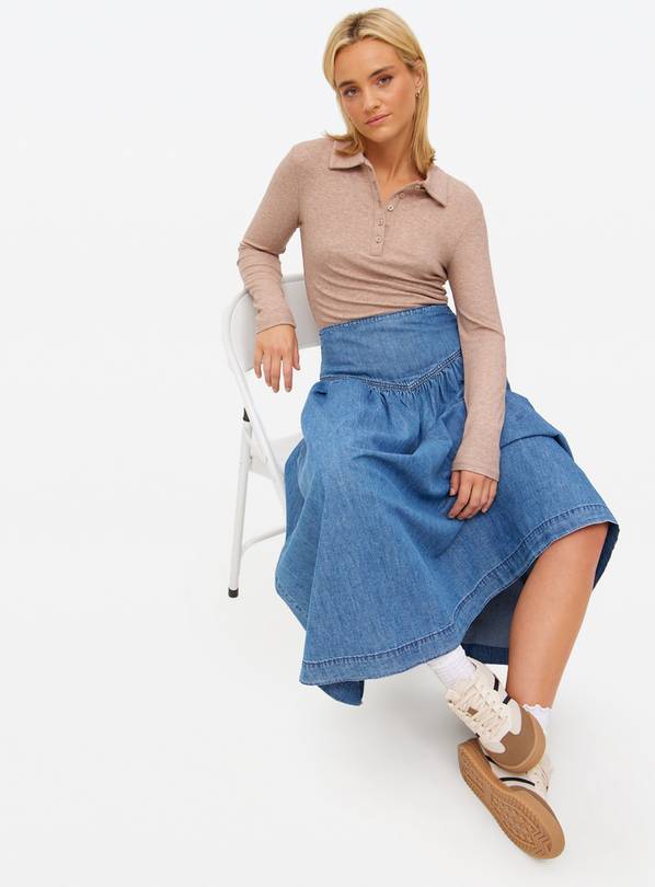 Oatmeal Ribbed Polo Top 22