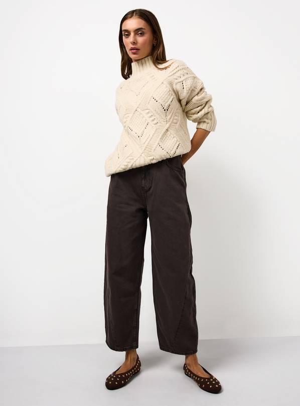 Dark Brown Relaxed Barrel Leg Denim Jeans  18L