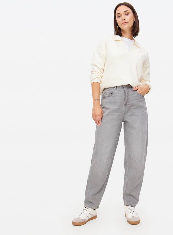 Grey Washed Barrel Leg Denim Jeans  10R