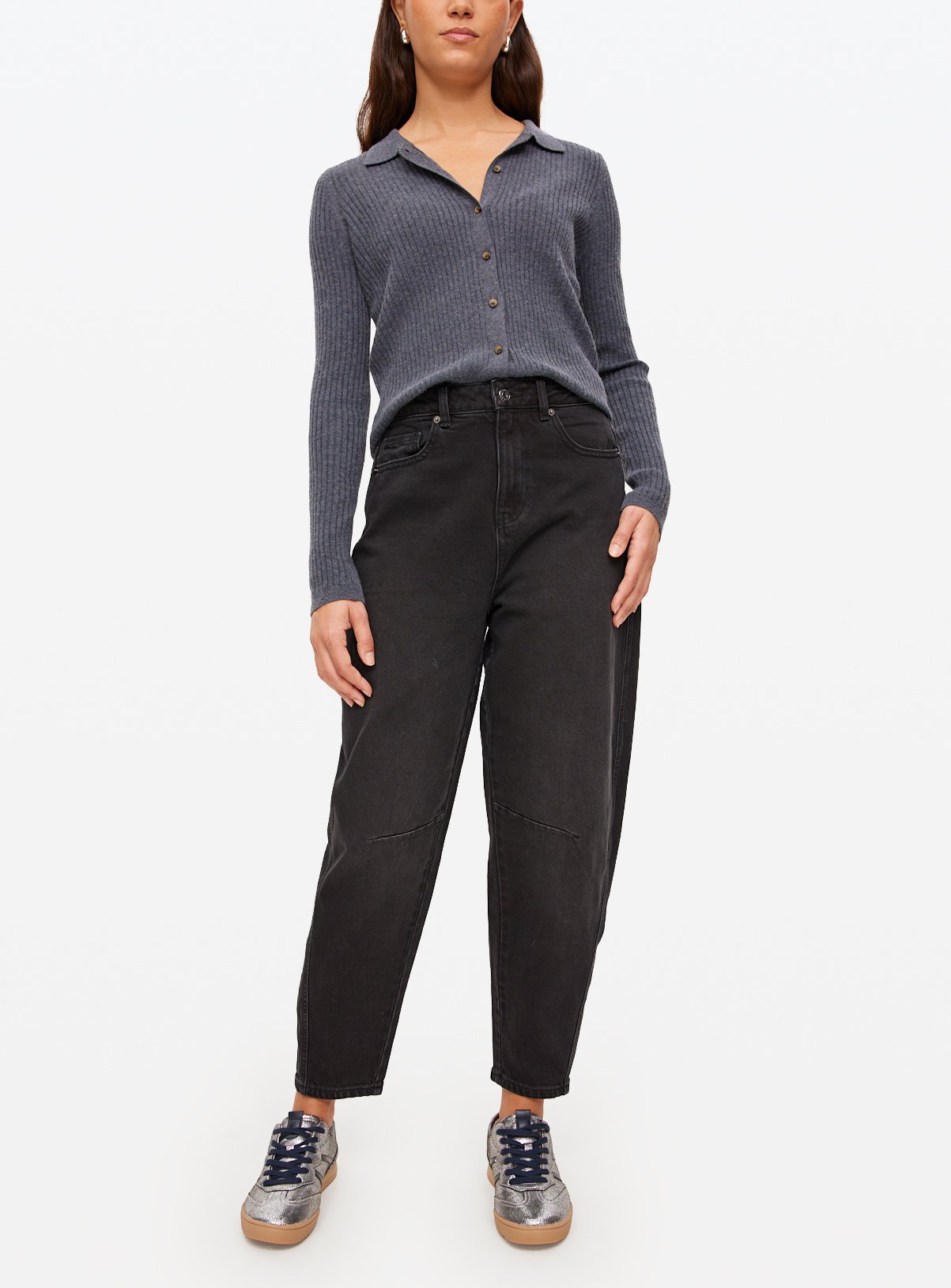 Black Barrel Leg Denim Jeans