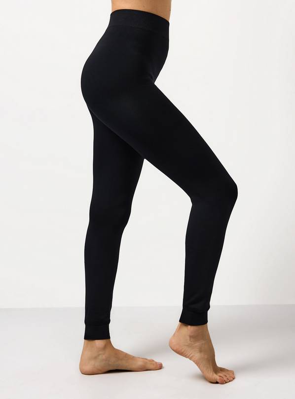 Black Fur Lined Thermal Leggings XL