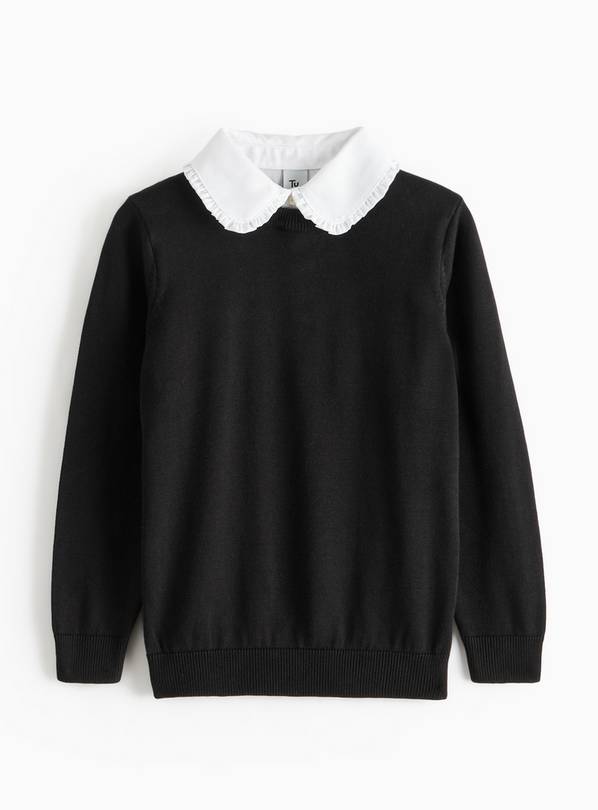 Black Crew Neck Knitted Jumper with Mock Collar 5 years