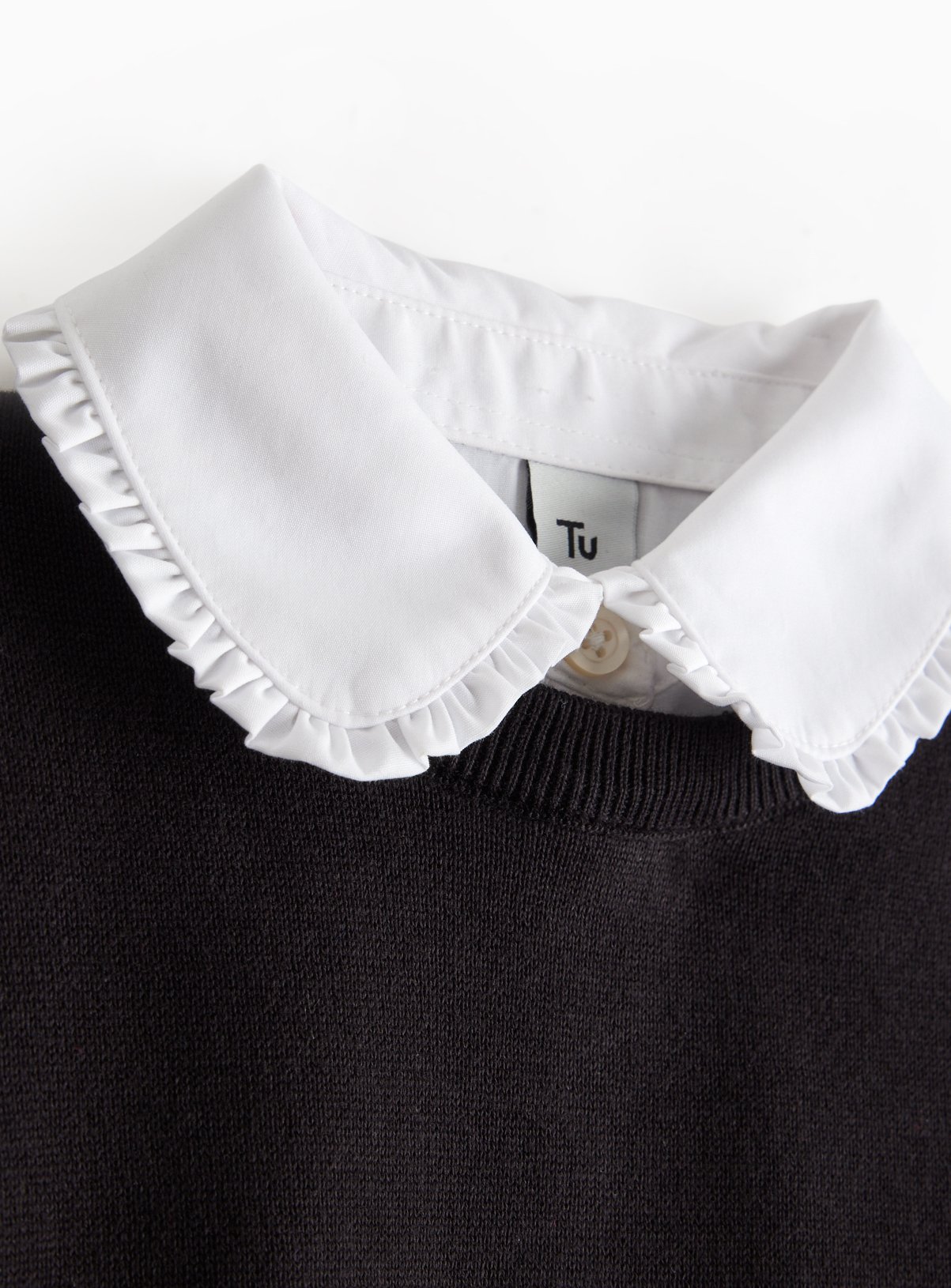 Black Cotton Knitted Crew Neck Mock Collar Jumper 10 years - Image 2 thumbnail
