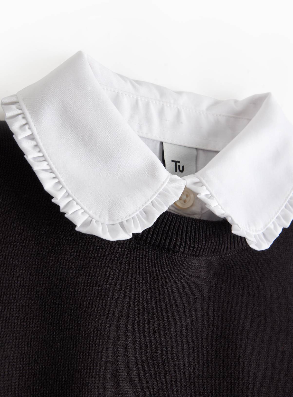 Black Cotton Knitted Crew Neck Mock Collar Jumper 10 years - Image 2