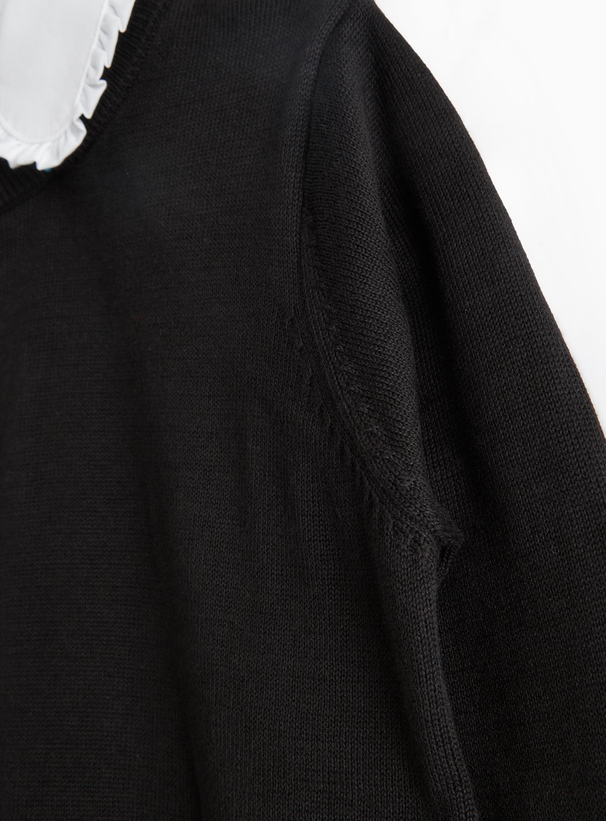 Black Cotton Knitted Crew Neck Mock Collar Jumper 10 years - Image 3 thumbnail