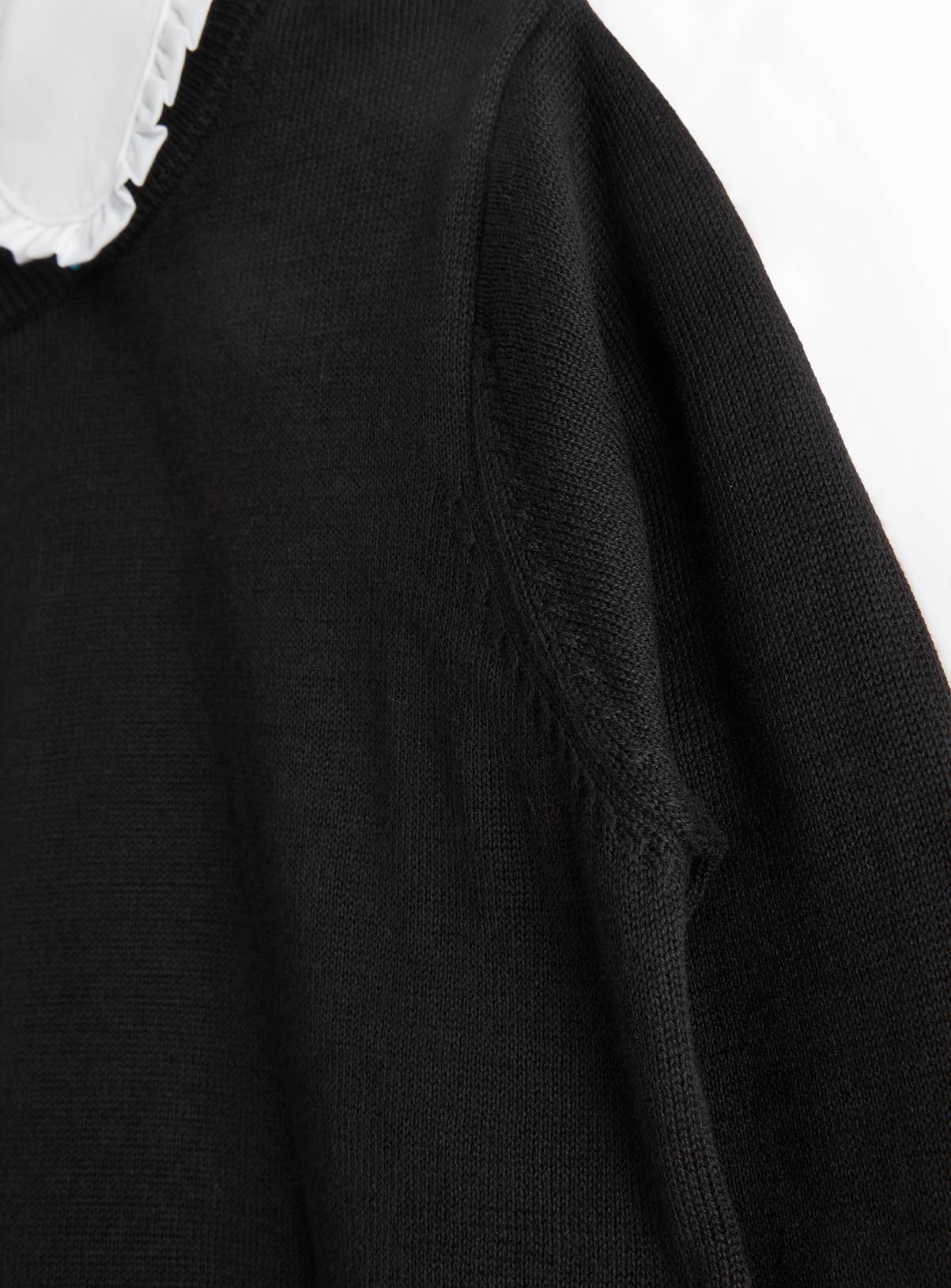 Black Cotton Knitted Crew Neck Mock Collar Jumper 10 years - Image 3