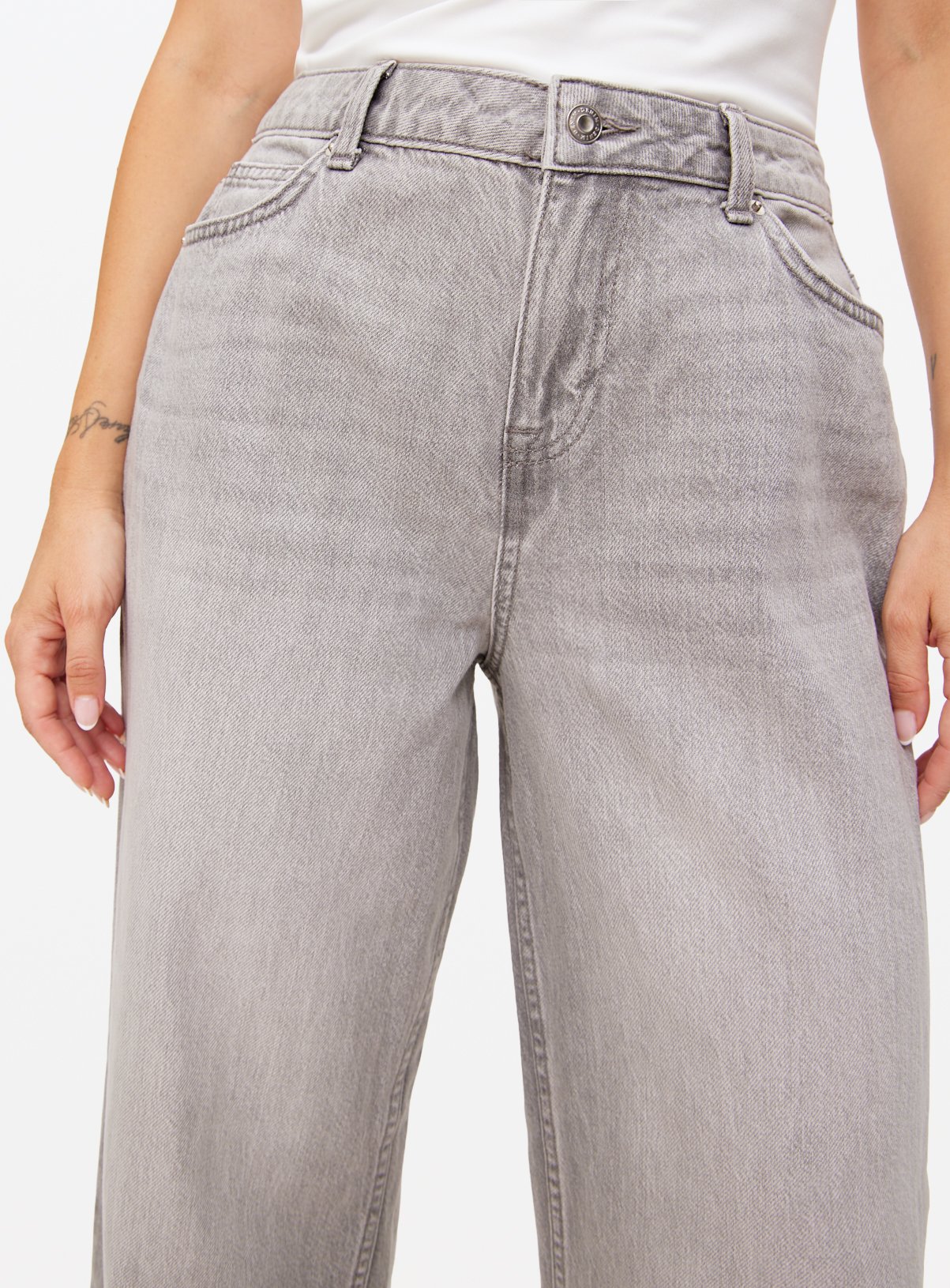 Grey Baggy Wide Leg Turn Up Hem Denim Jeans  14L - Image 2 thumbnail