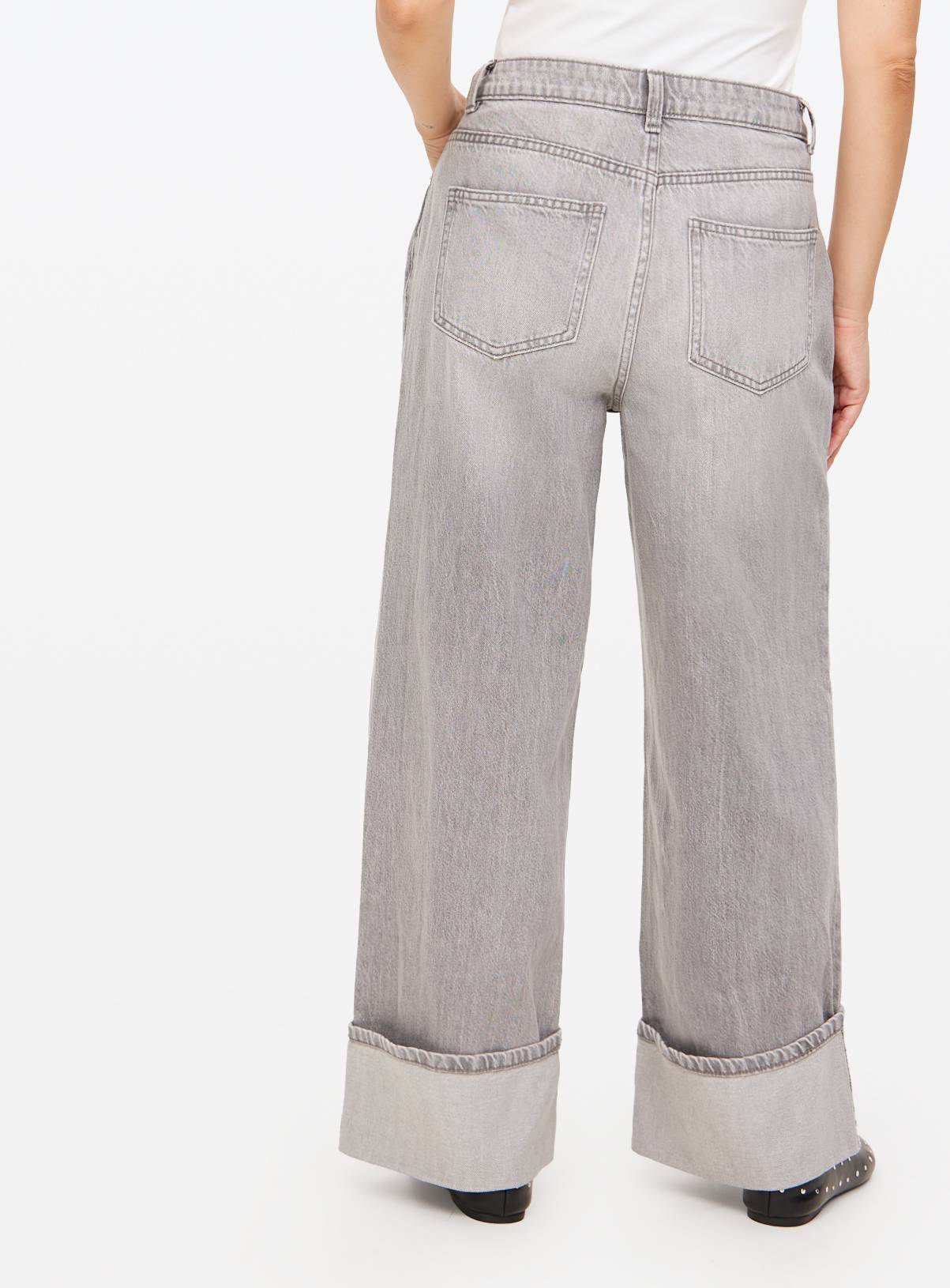 Grey Baggy Wide Leg Turn Up Hem Denim Jeans  14L - Image 4