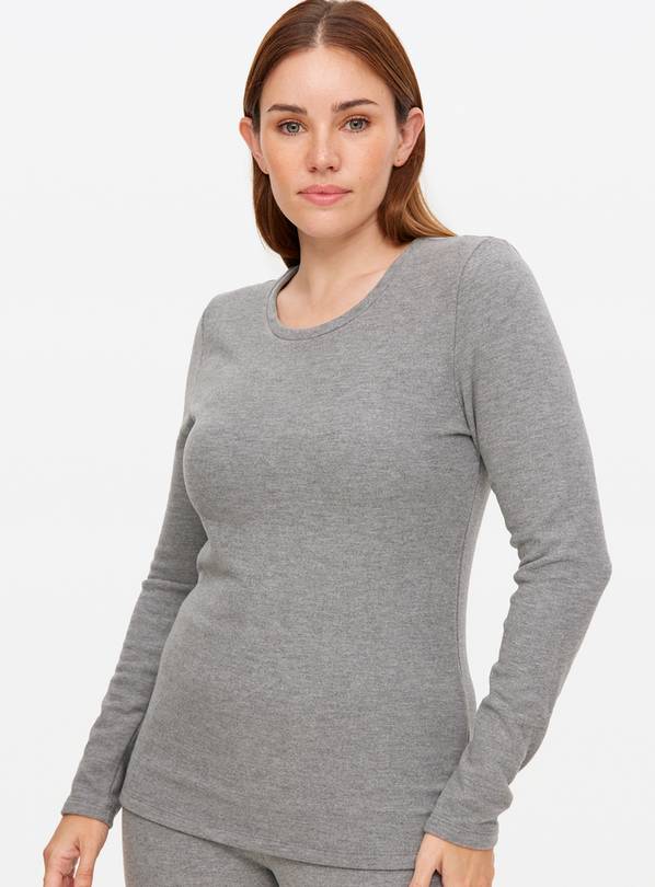 Grey Thermal Fleece Long Sleeve Crew Top M