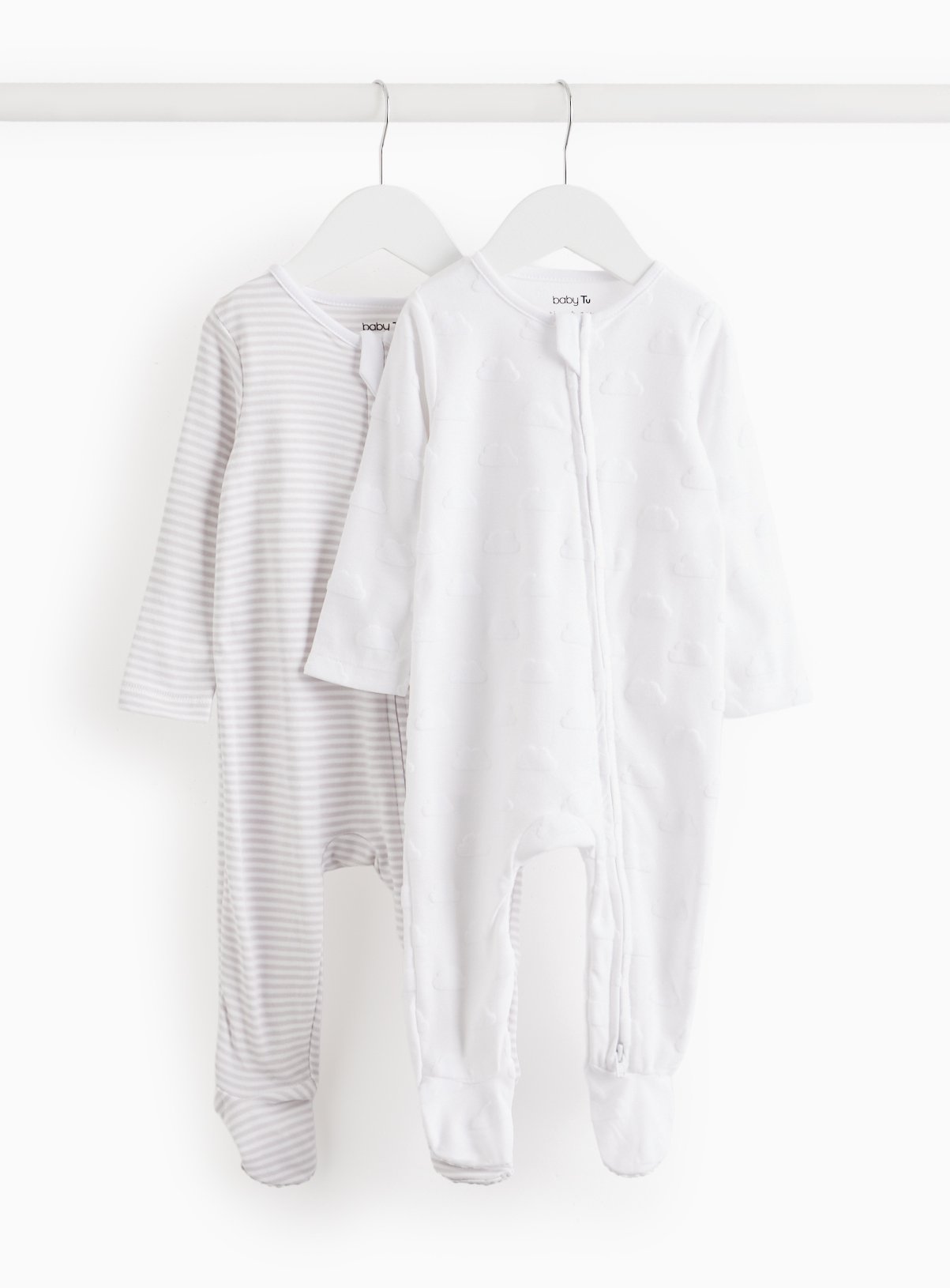 White White Printed Two-Way Zip Sleepsuits 2 Pack (12-18 Months) - Tu by Sainsbury's