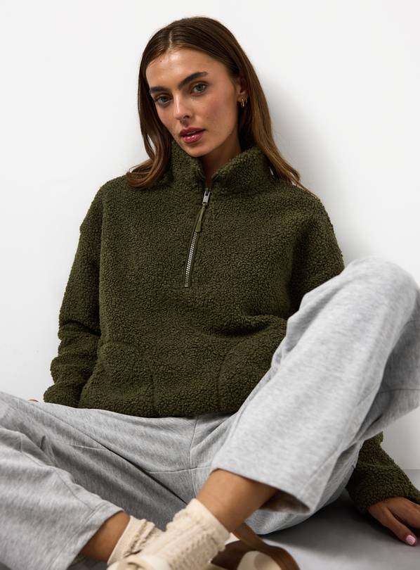 Green Quarter Zip Borg Fleece Jumper XXL