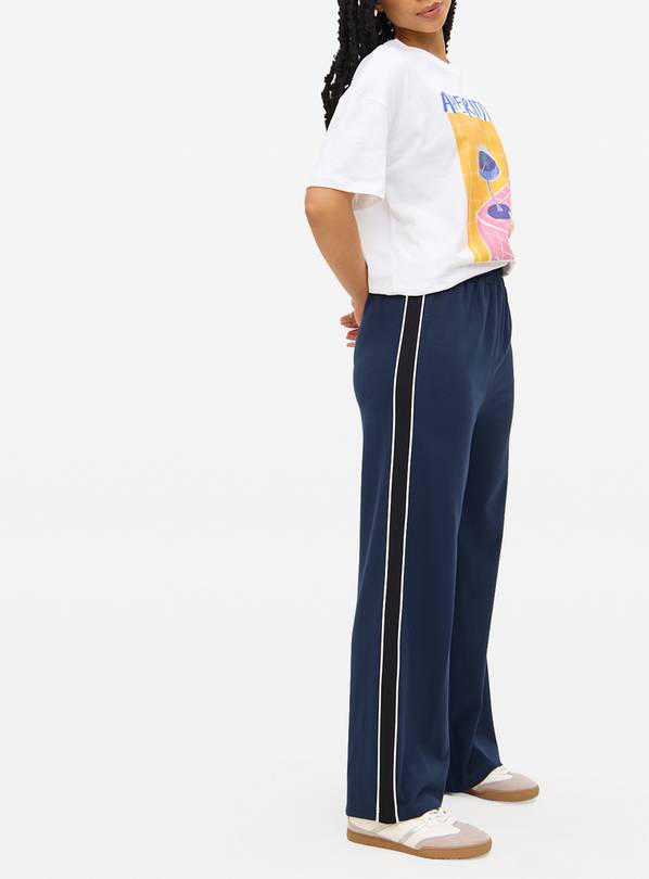 Navy Wide Leg Side Stripe Ponte Trousers 10