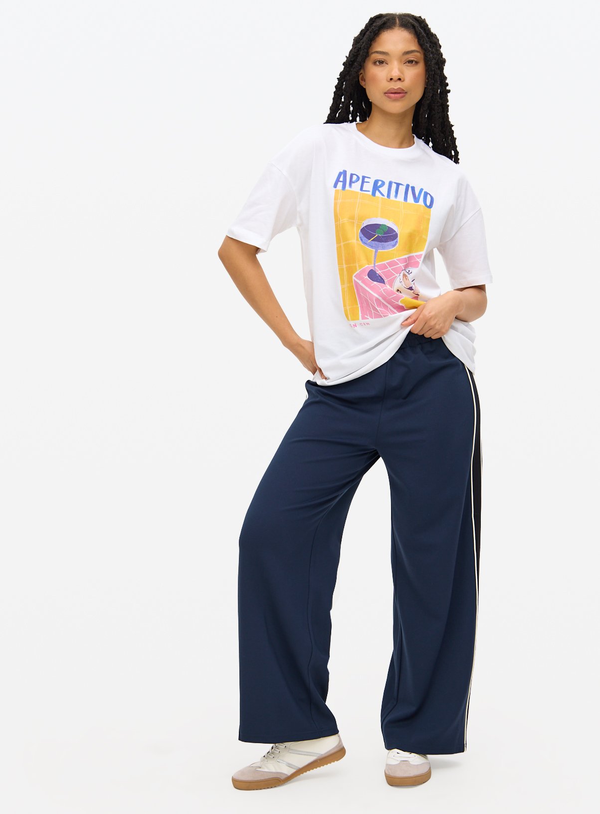 Navy Wide Leg Side Stripe Ponte Trousers 18 - Image 2 thumbnail