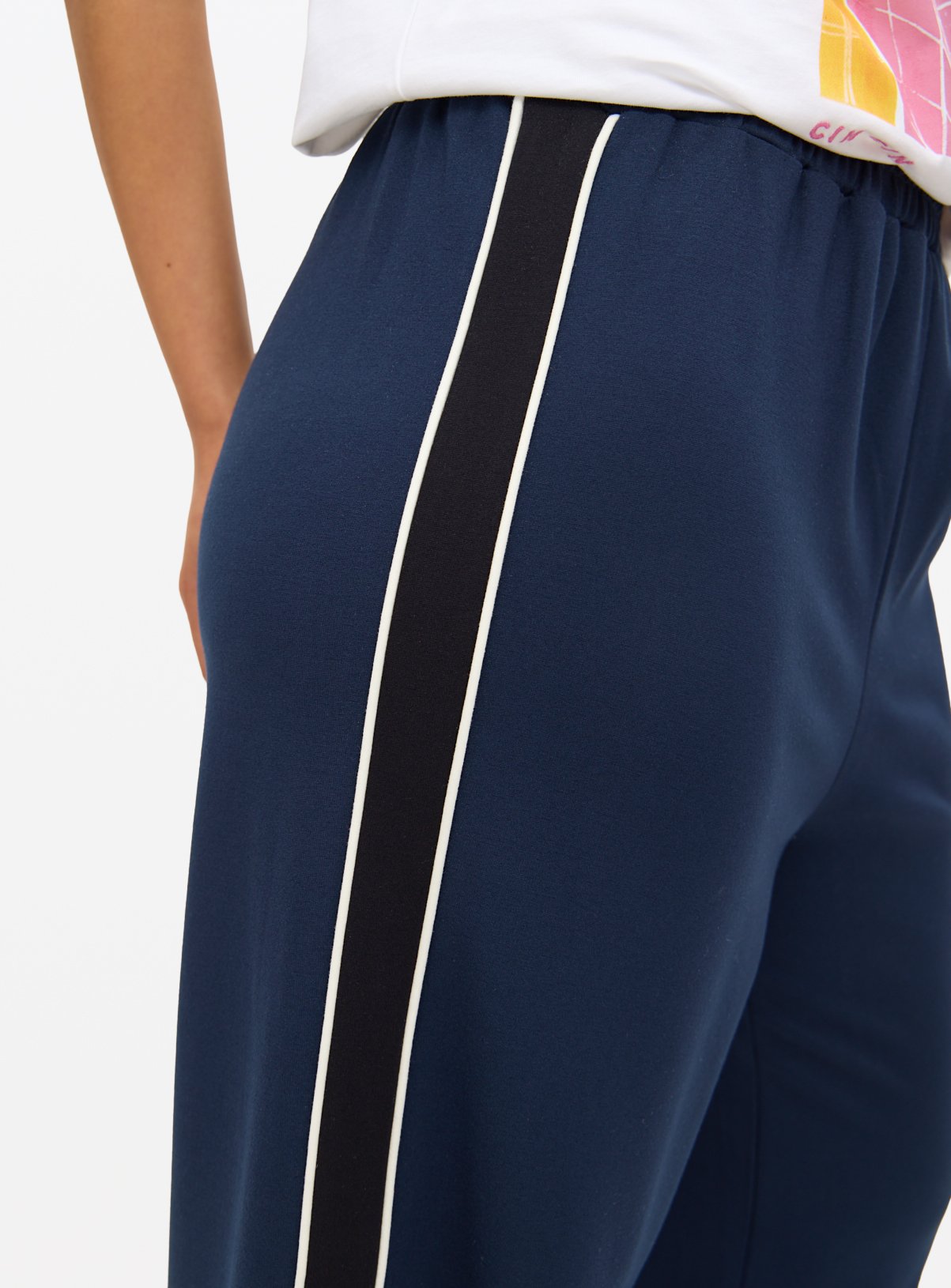 Navy Wide Leg Side Stripe Ponte Trousers 18 - Image 3 thumbnail