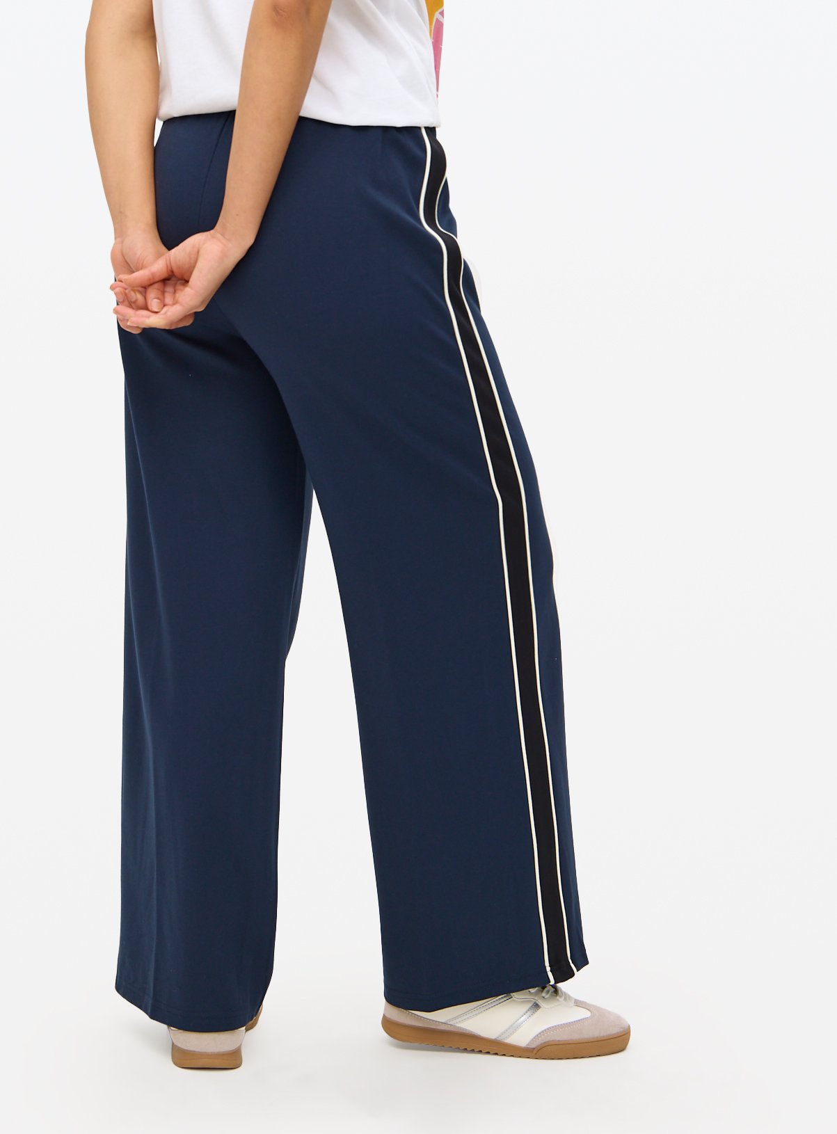 Navy Wide Leg Side Stripe Ponte Trousers 18 - Image 4 thumbnail