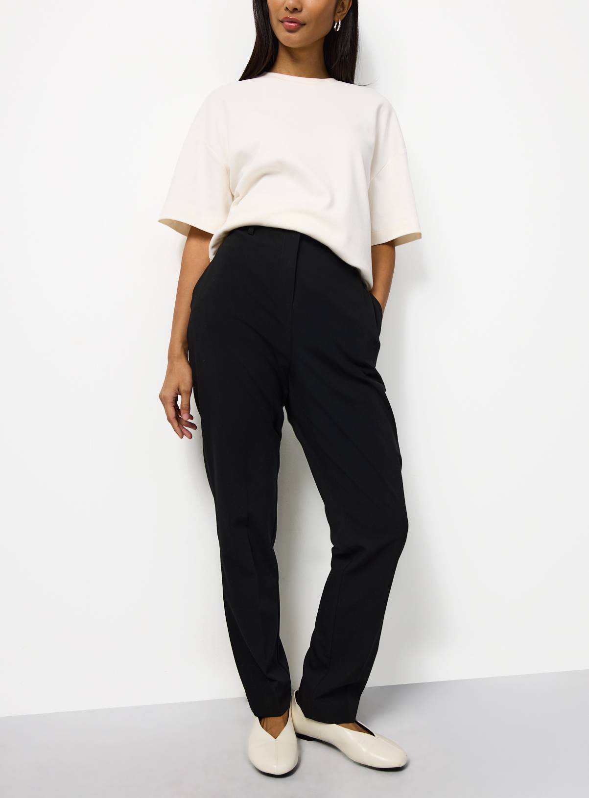 Black Stretch Tapered Slim Fit Trousers 10S - Image 1