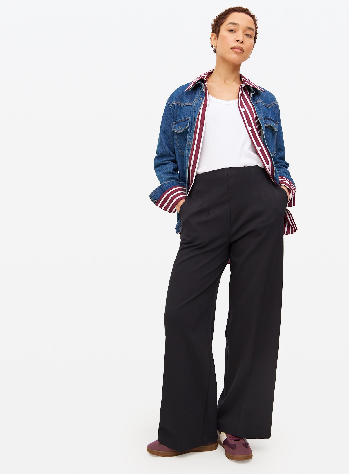 Black Ponte Wide Leg Trousers