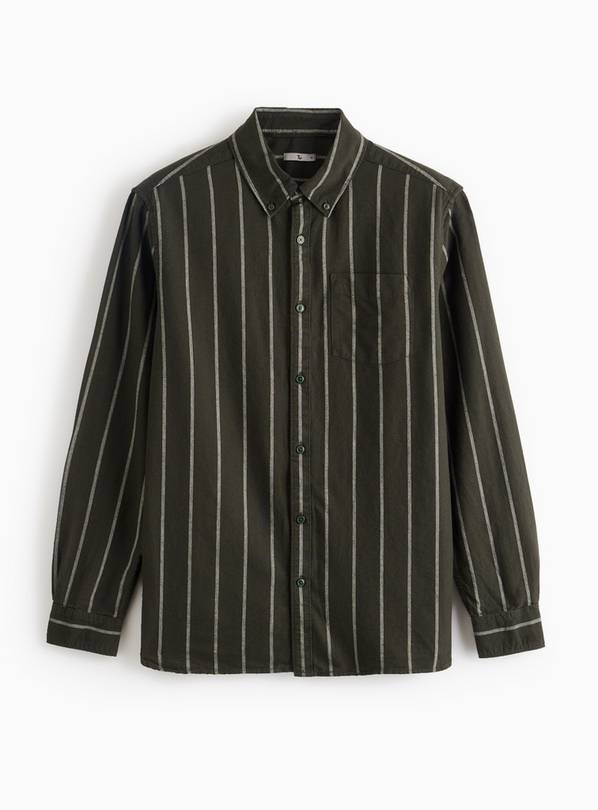 Khaki Striped Regular Fit Oxford Shirt L