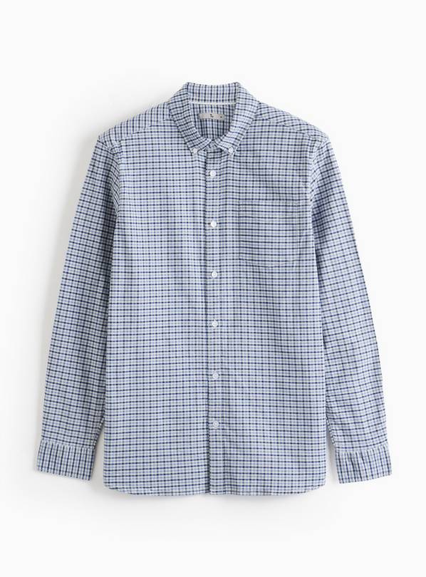 Blue Gingham Check Long Sleeve Slim Fit Oxford Shirt XXXL