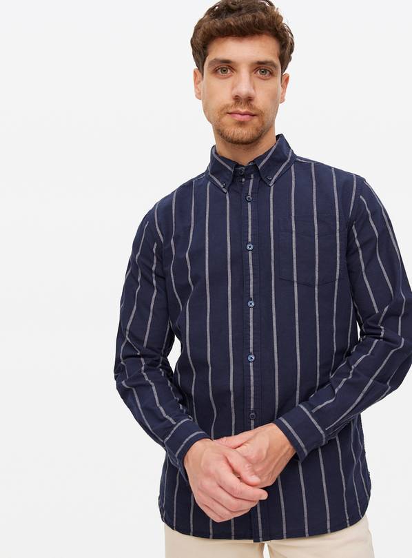 Navy Stripe Oxford Long Sleeve Shirt XXXL