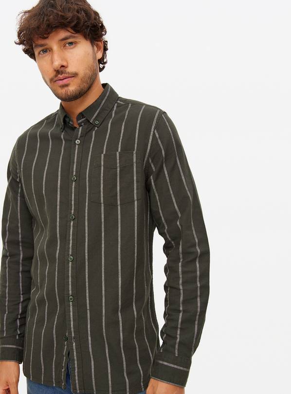 Khaki Stripe Long Sleeve Slim Fit Oxford Shirt S