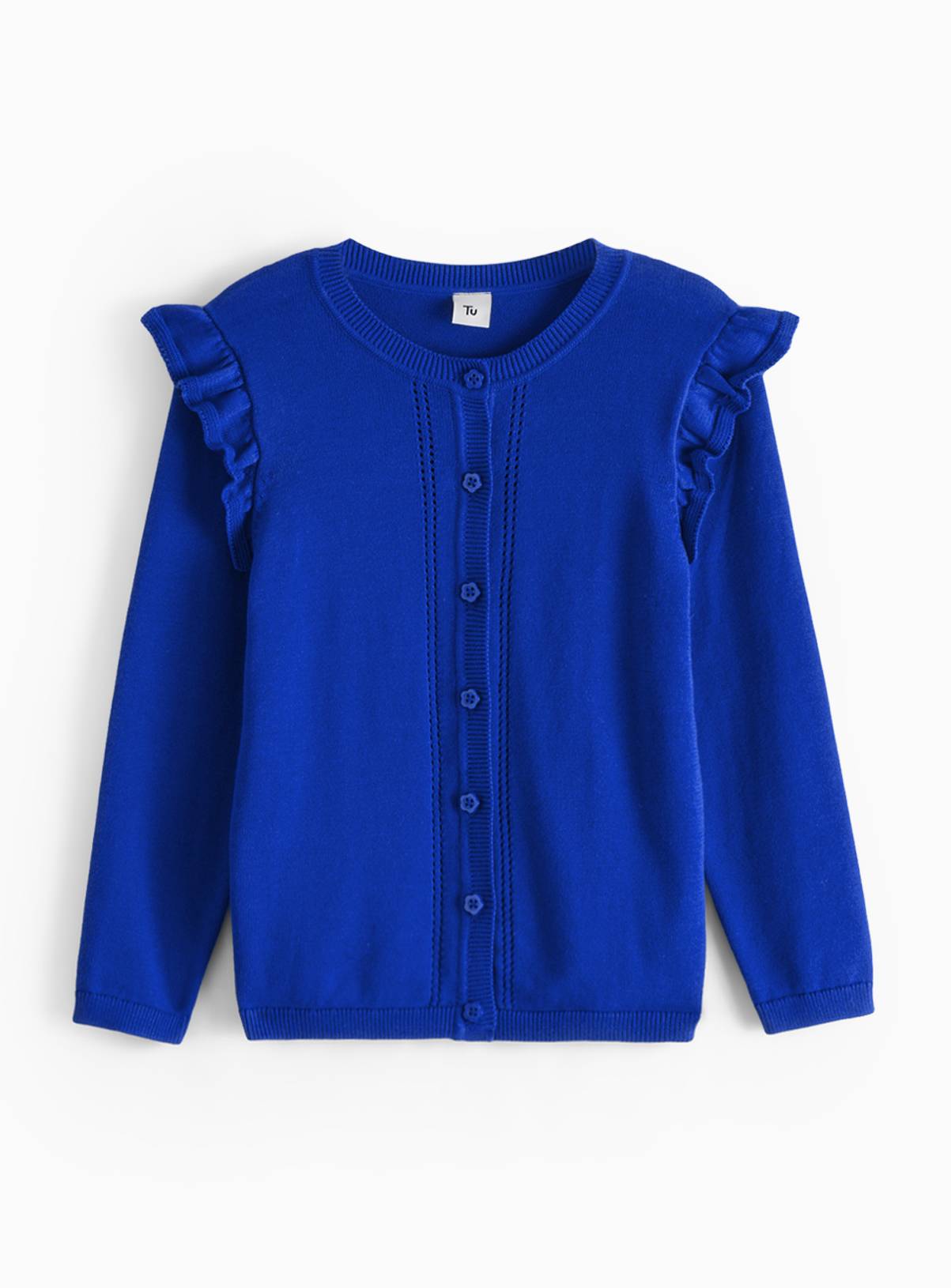 Blue Knitted Cotton Frill Sleeve Cardigan 5 years - Image 1