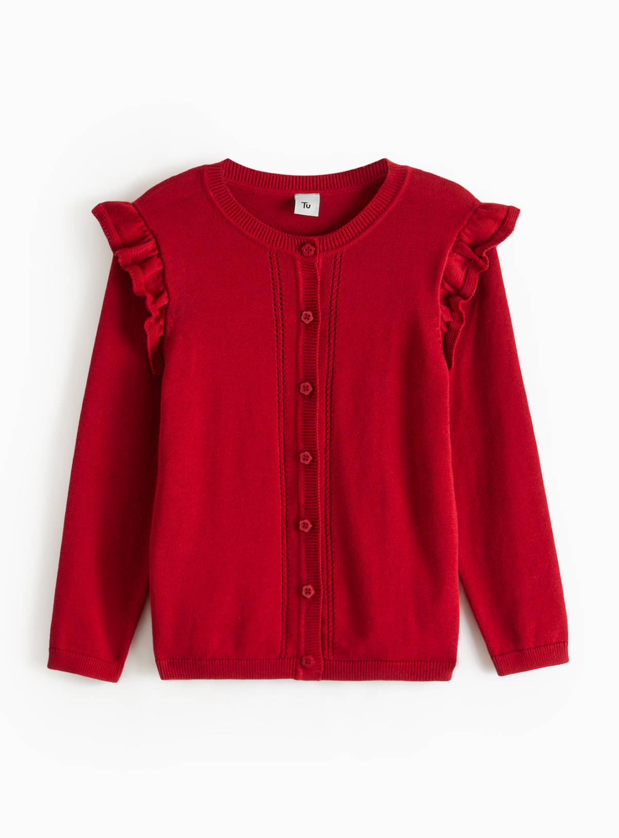 Red Knitted Cardigan with Frill Sleeve 12 years - Image 1