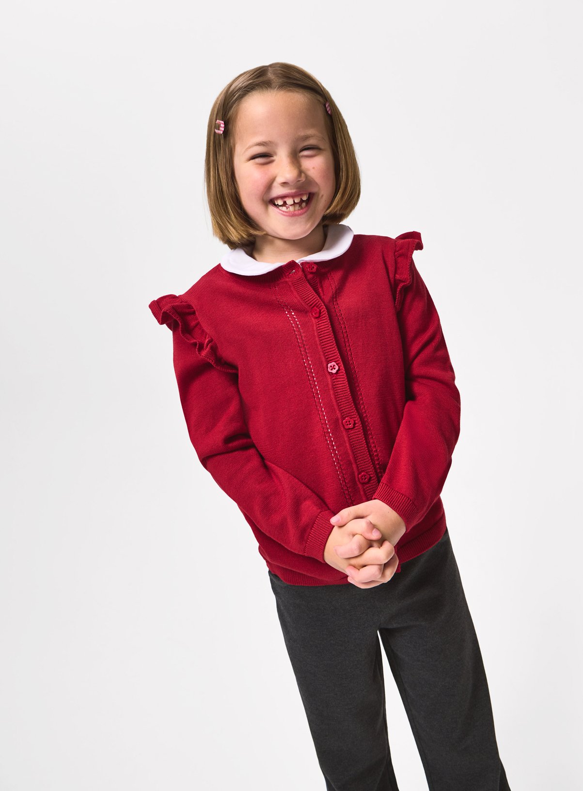 Red Knitted Cardigan with Frill Sleeve 12 years - Image 2 thumbnail