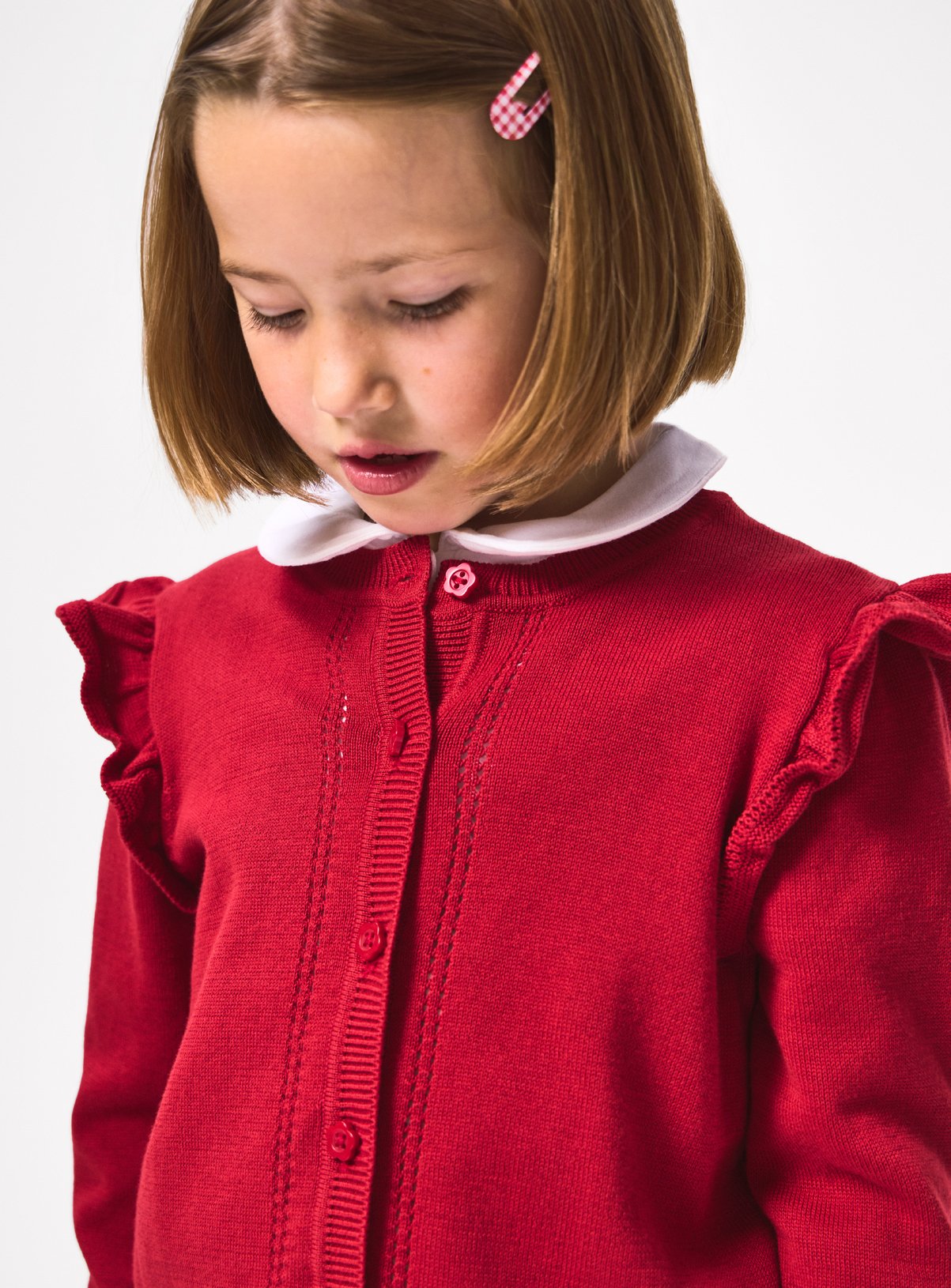Red Knitted Cardigan with Frill Sleeve 12 years - Image 3 thumbnail