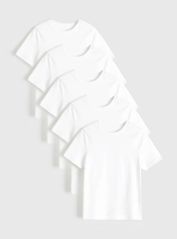 5 Pack Unisex White Crew Neck T-Shirts 6 years