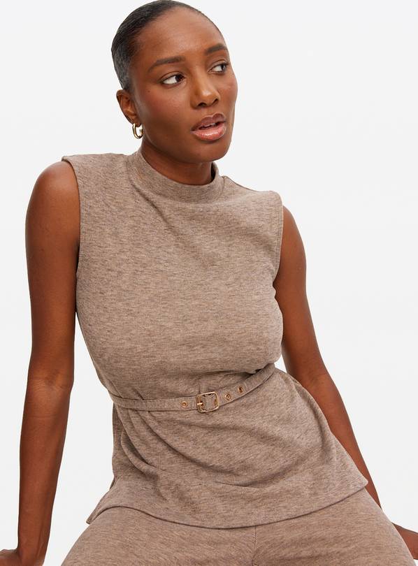 Oatmeal Soft Touch High Neck Ribbed Top 16