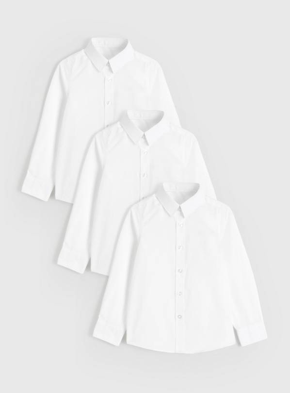 3 Pack White Unisex Long Sleeve Shirt Generous Fit 12 years
