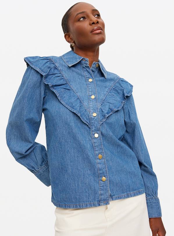 Mid Blue Frill Shoulder Denim Shirt 20