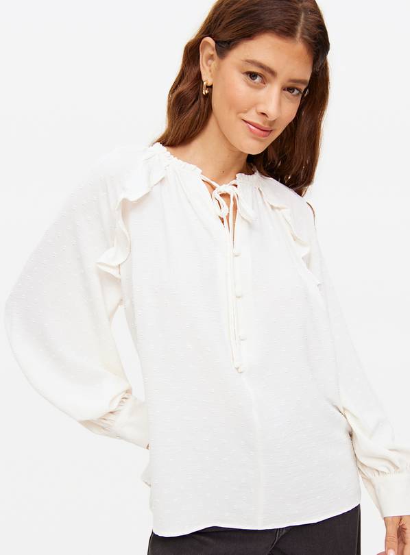 Cream Volume Sleeve Frill Chiffon Blouse  14