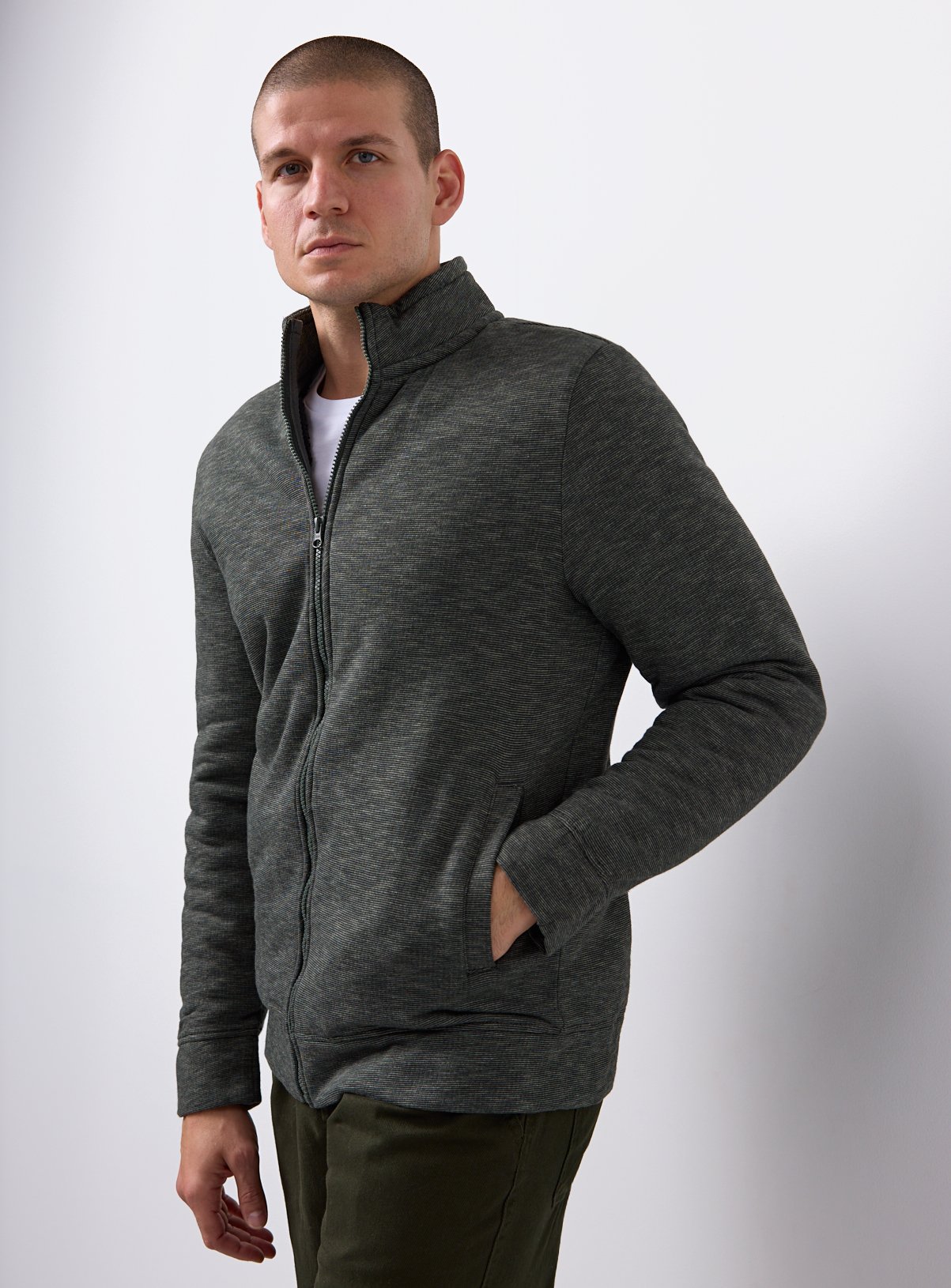 Green Fleece Lined Zip Through Sweatshirt M - Image 1 thumbnail