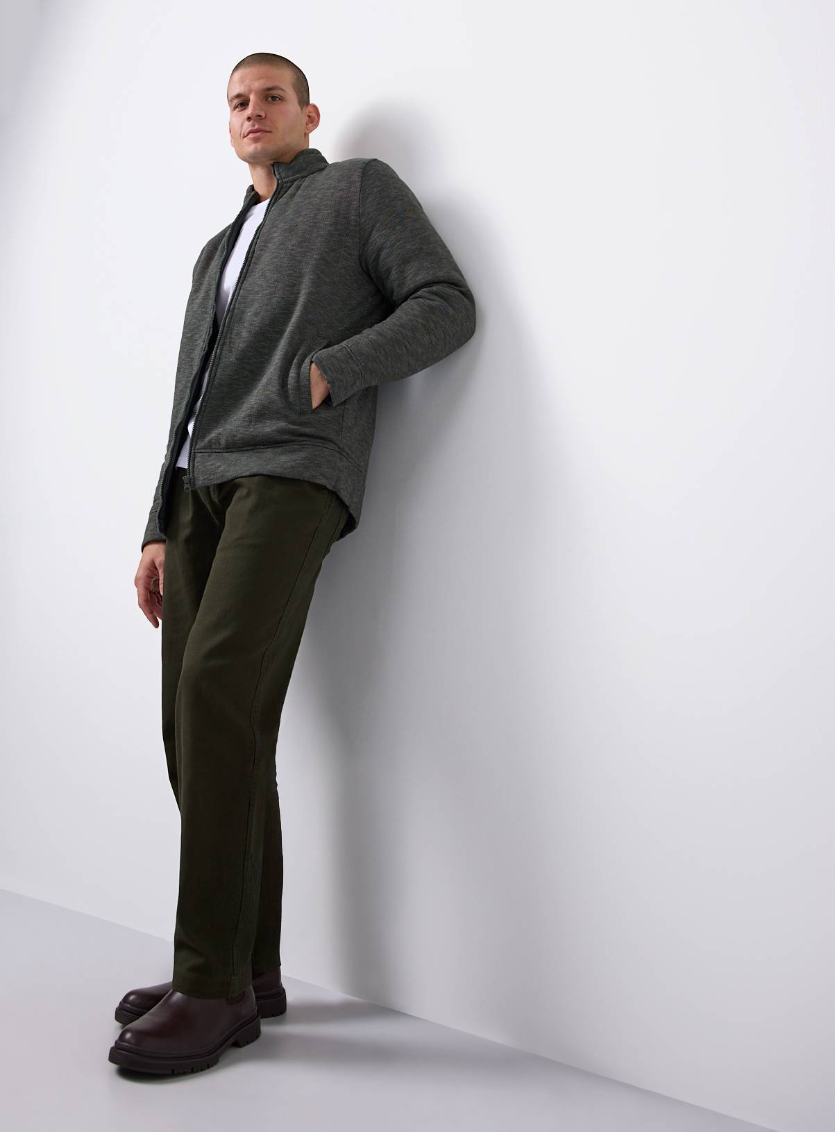 Green Fleece Lined Zip Through Sweatshirt M - Image 2