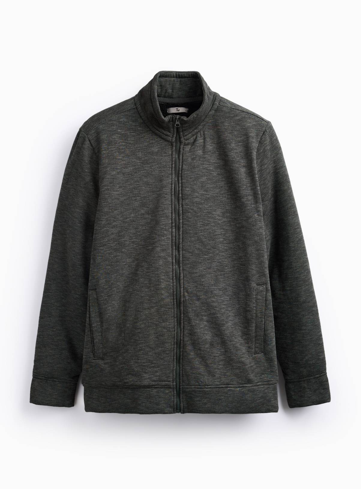 Green Fleece Lined Zip Through Sweatshirt M - Image 3