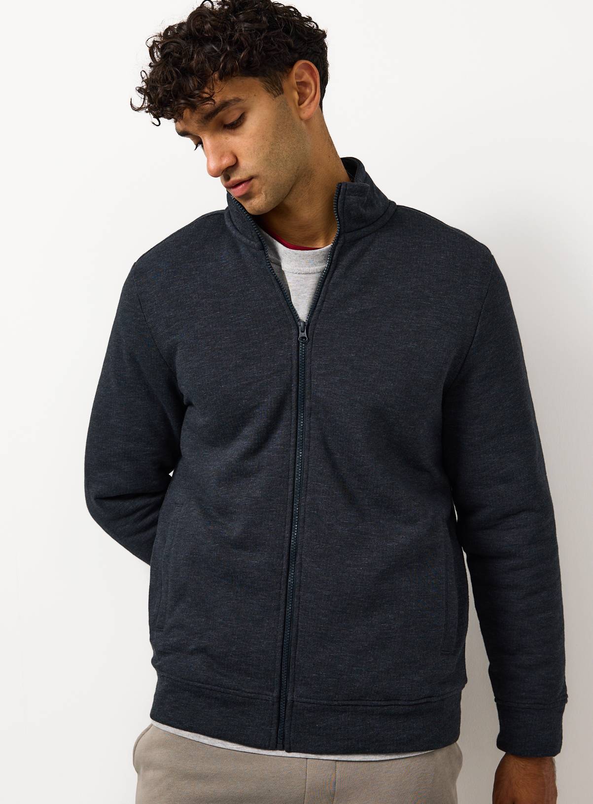 Navy Fleece Lined Zip Through Sweatshirt XL - Image 1