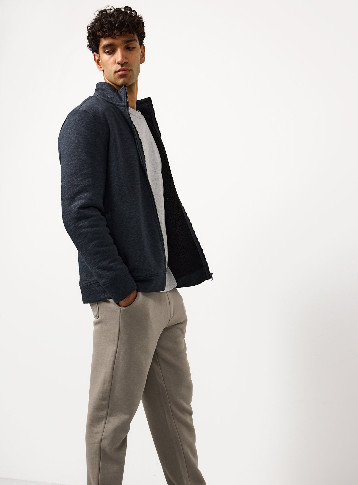 Navy Fleece Lined Zip Through Sweatshirt XL - Image 2 thumbnail
