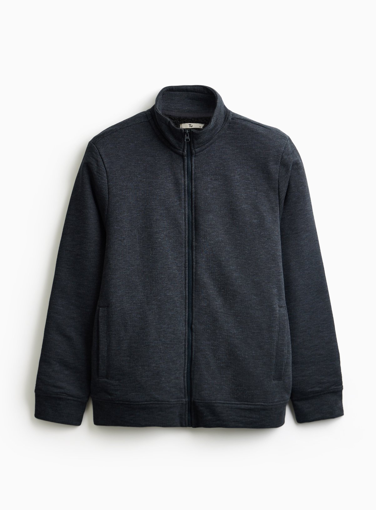 Navy Fleece Lined Zip Through Sweatshirt XL - Image 3 thumbnail