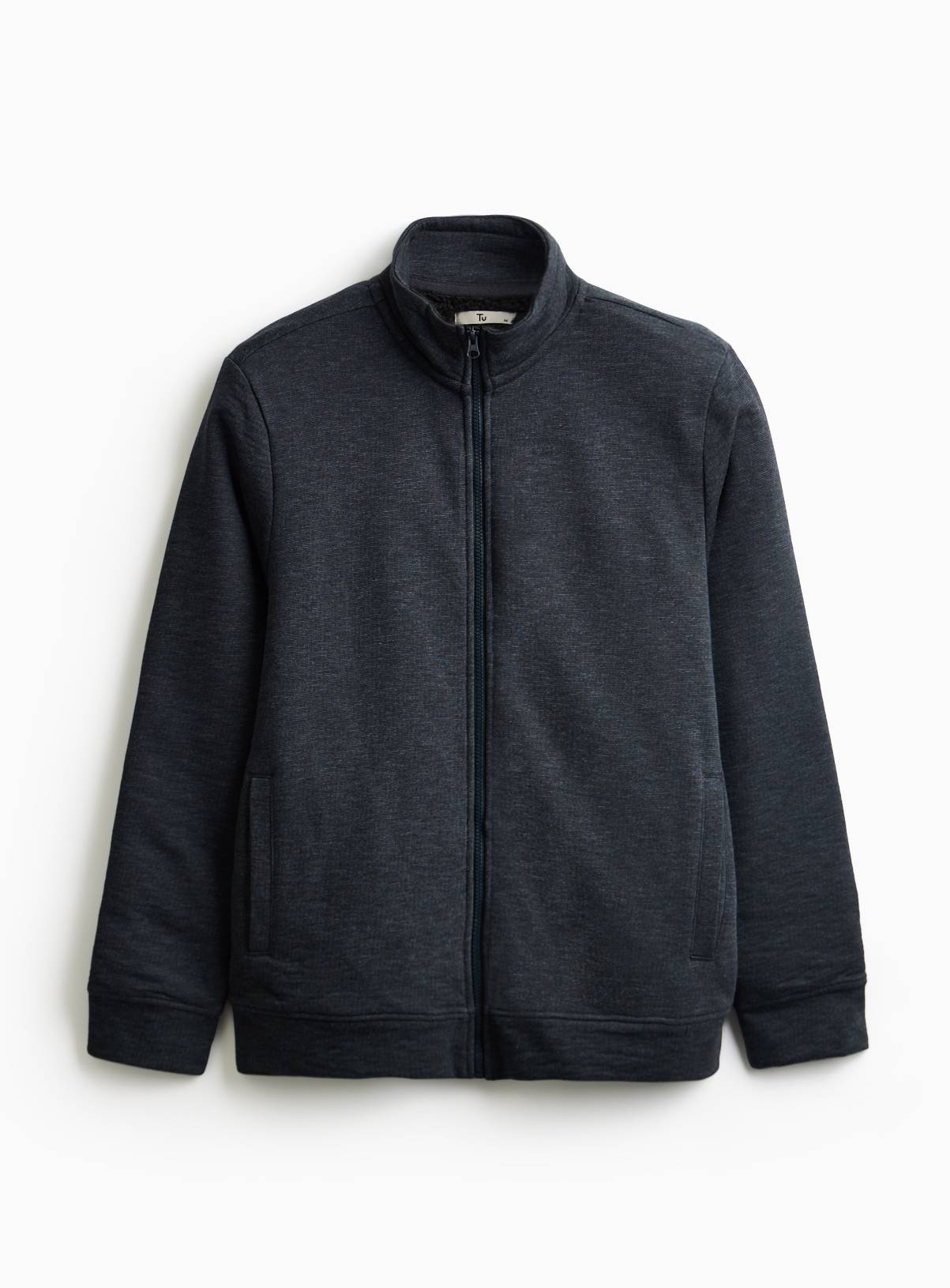 Navy Fleece Lined Zip Through Sweatshirt XL - Image 3