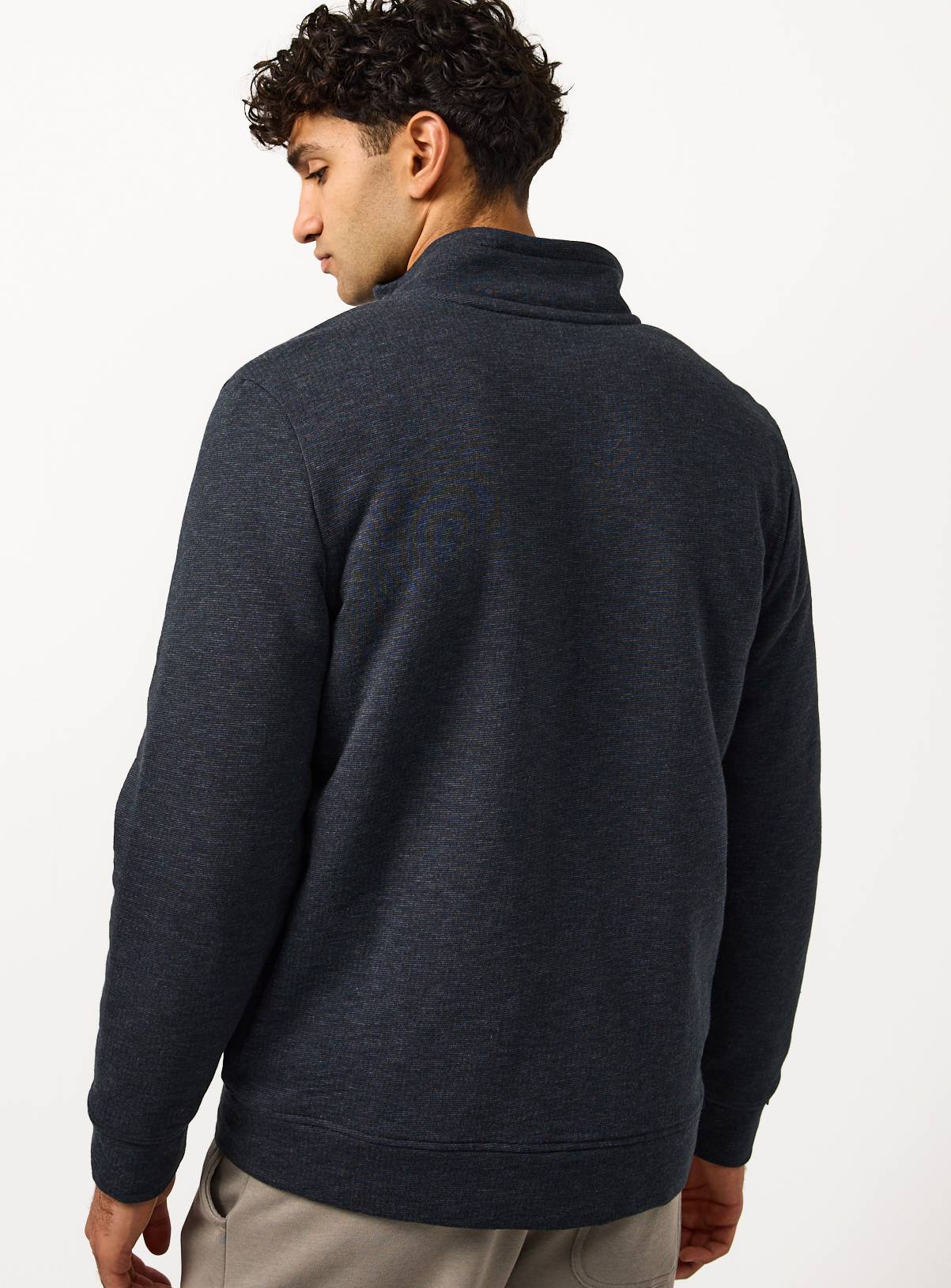 Navy Fleece Lined Zip Through Sweatshirt XL - Image 5