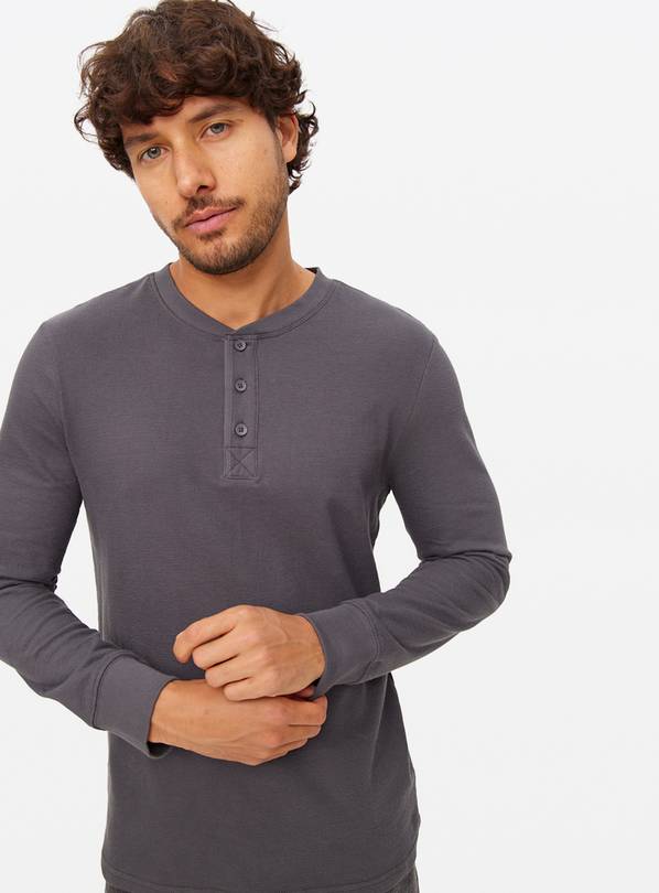 Charcoal Jersey Grandad Collar Long Sleeve Top XXL