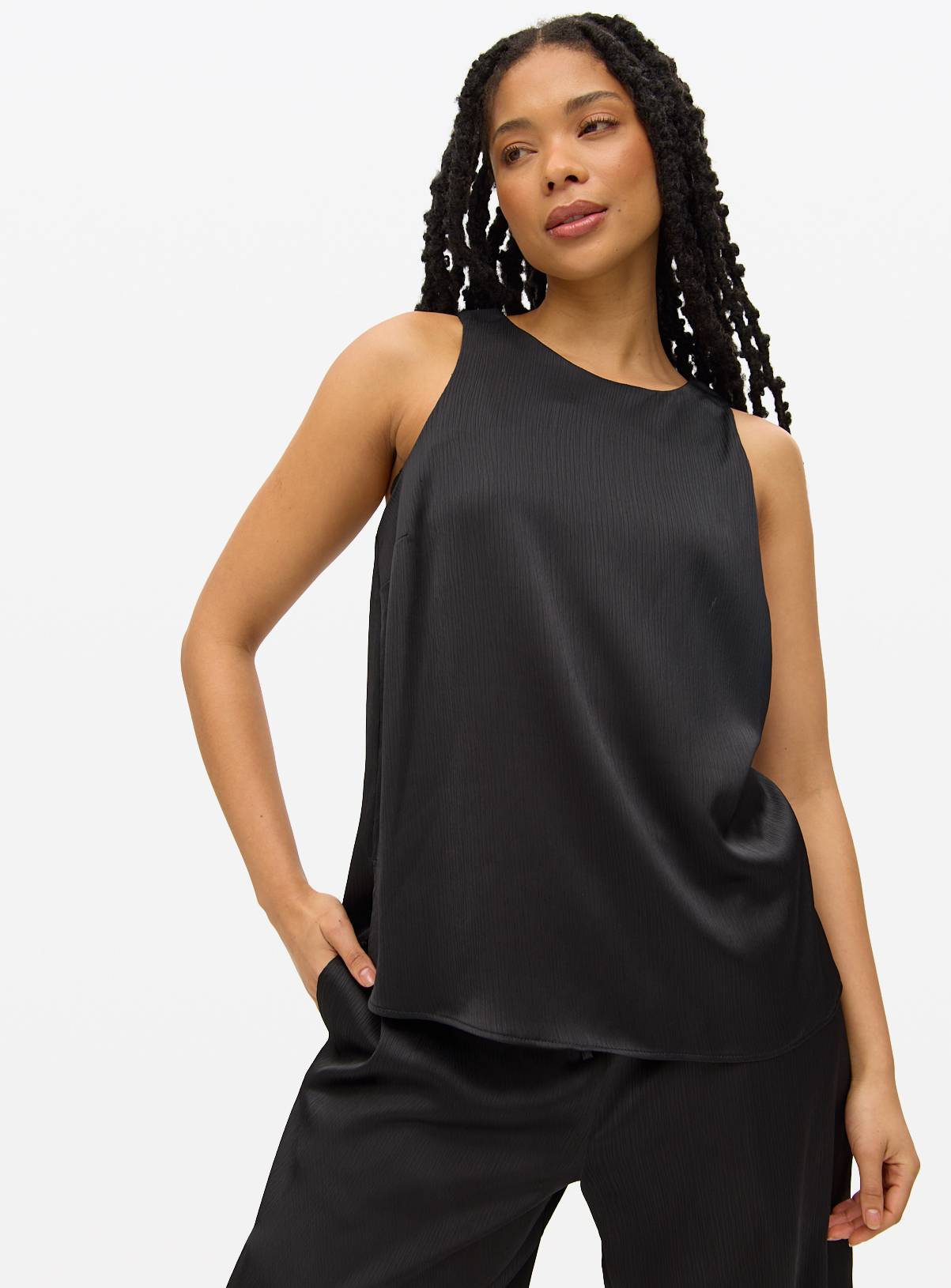 Black Satin Sleeveless Shell Top 20 - Image 1
